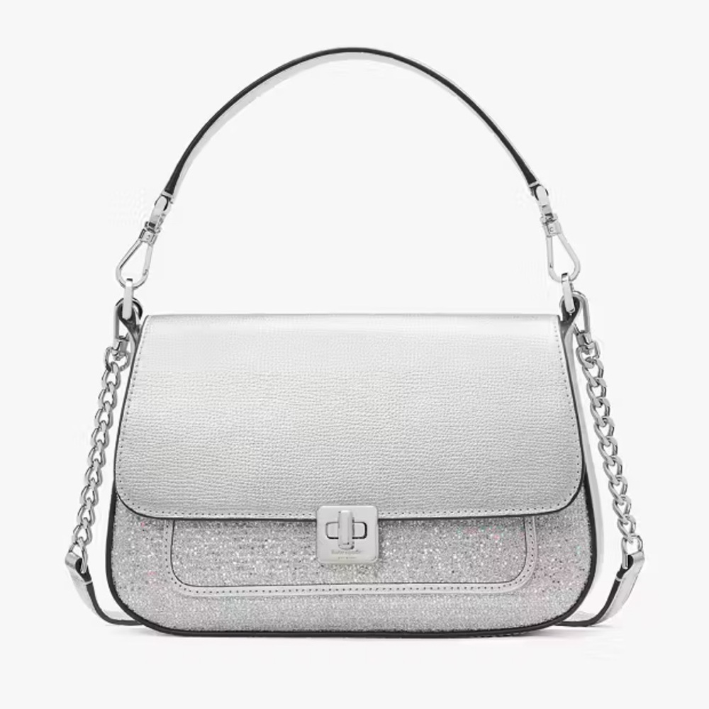 Kate Spade Silver Crossbody Bag with Flap-Over Design